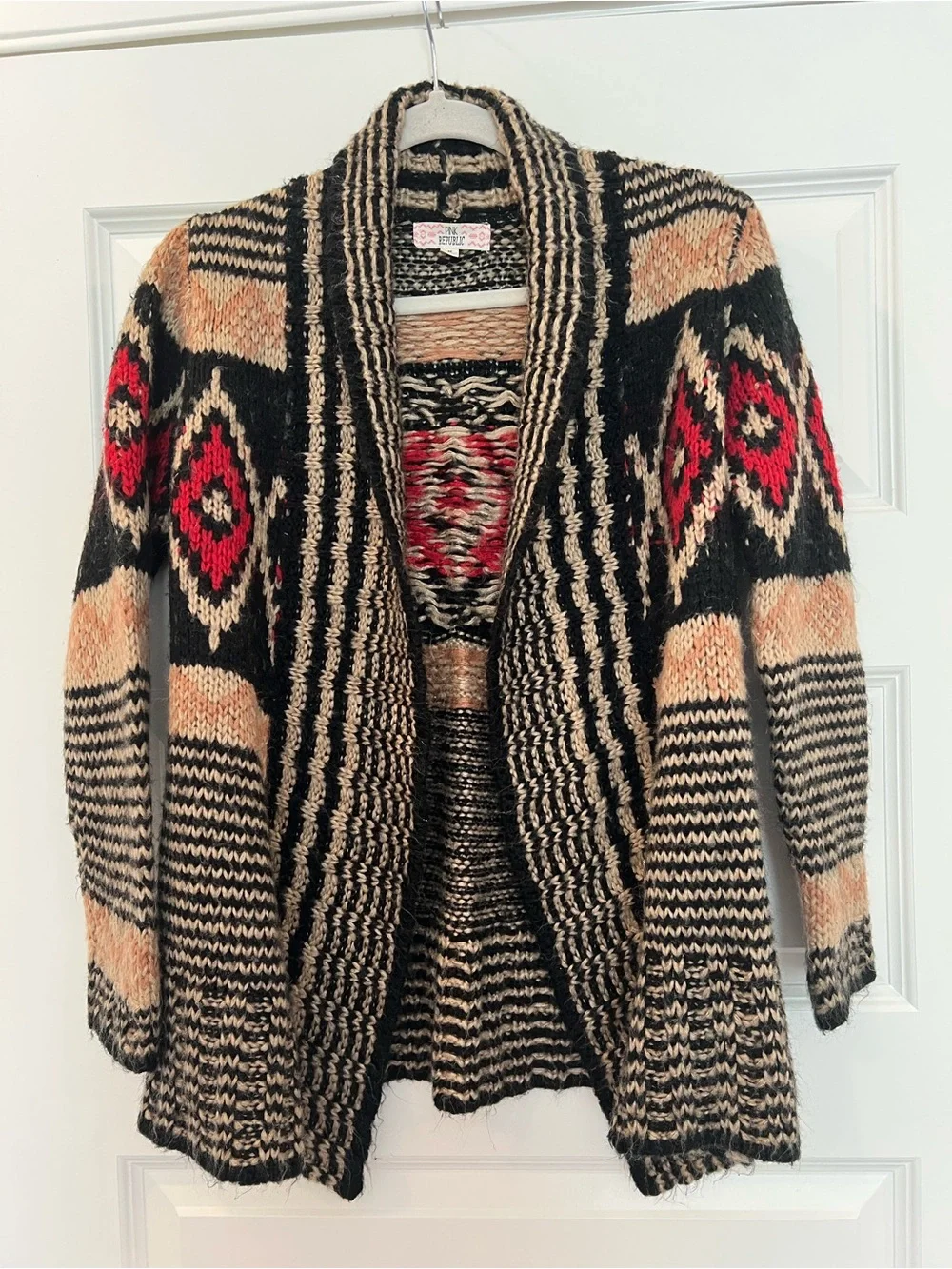 Pink Republic Southwestern Aztec Open Front Chunky Knit Cardigan Sweater Medium